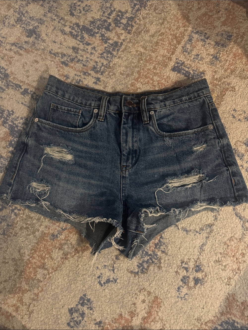 Blank NYC Distressed Dark Blue Denim Jean Shorts